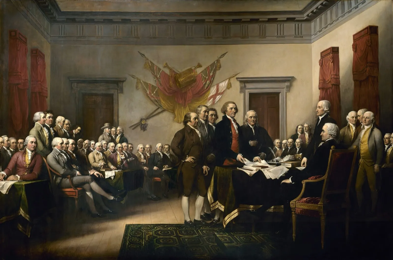 Painting "Declaration of Independence" by John Trumbull: presenting the Declaration of Independence in 1776