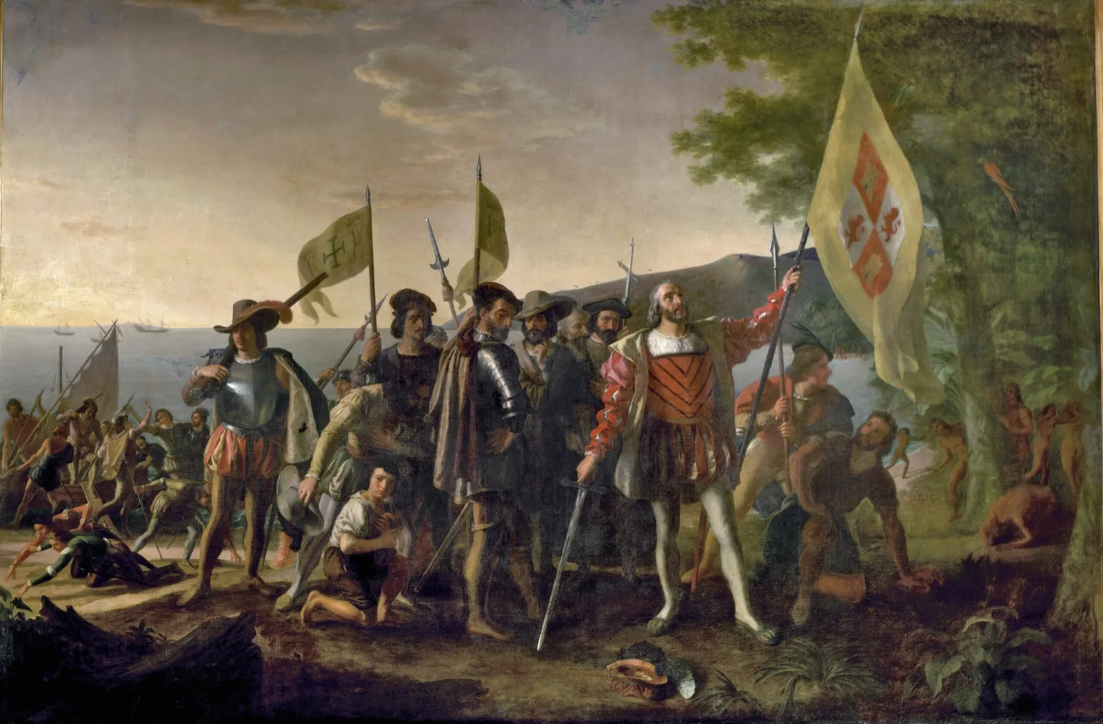 Painting "Landing of Columbus" by John Vanderlyn: Christopher Columbus goes ashore in 1492