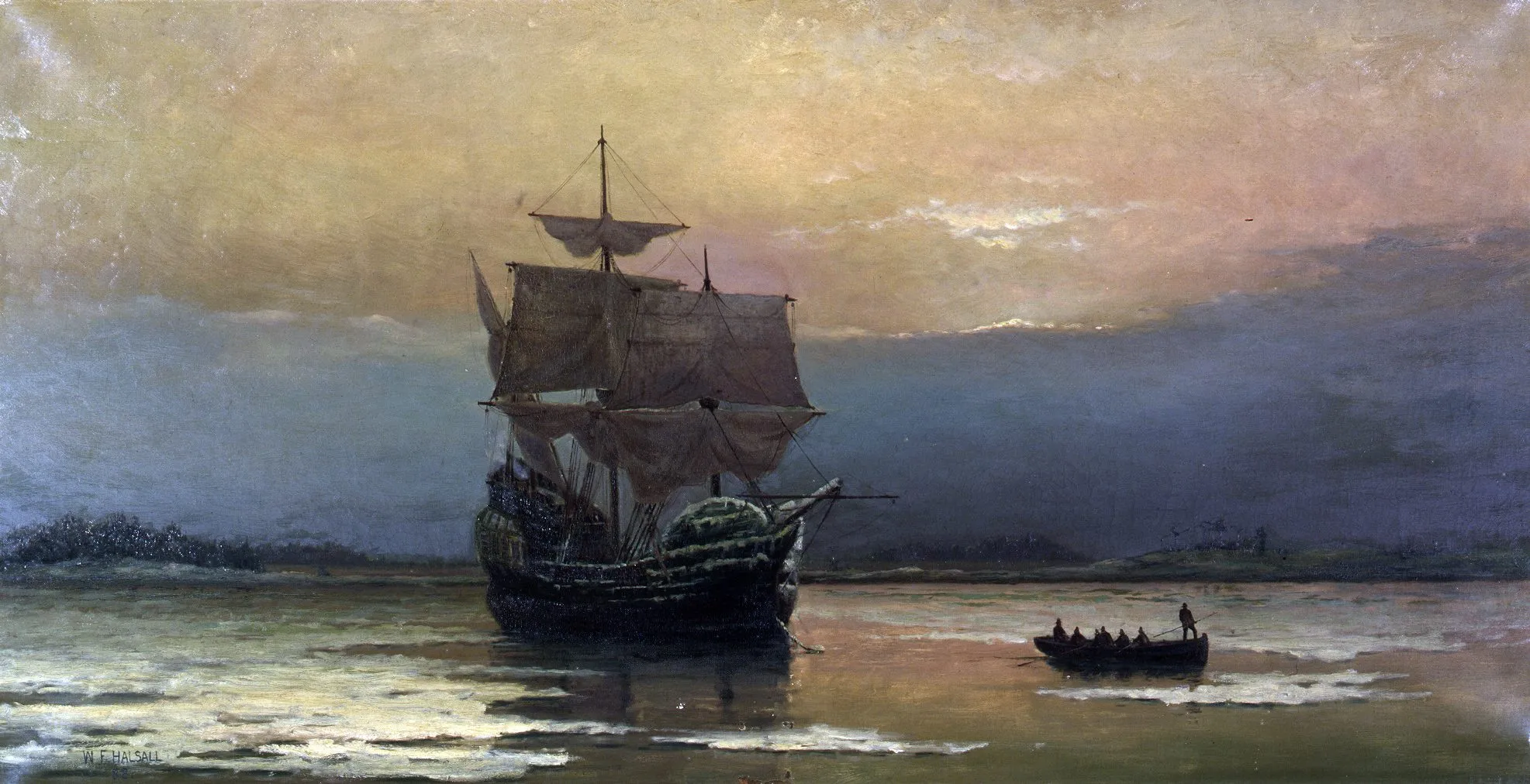 Gemälde „Mayflower in Plymouth Harbor“ von William Halsall